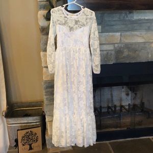 White Lace Long Sleeve Flower Girl Dress
